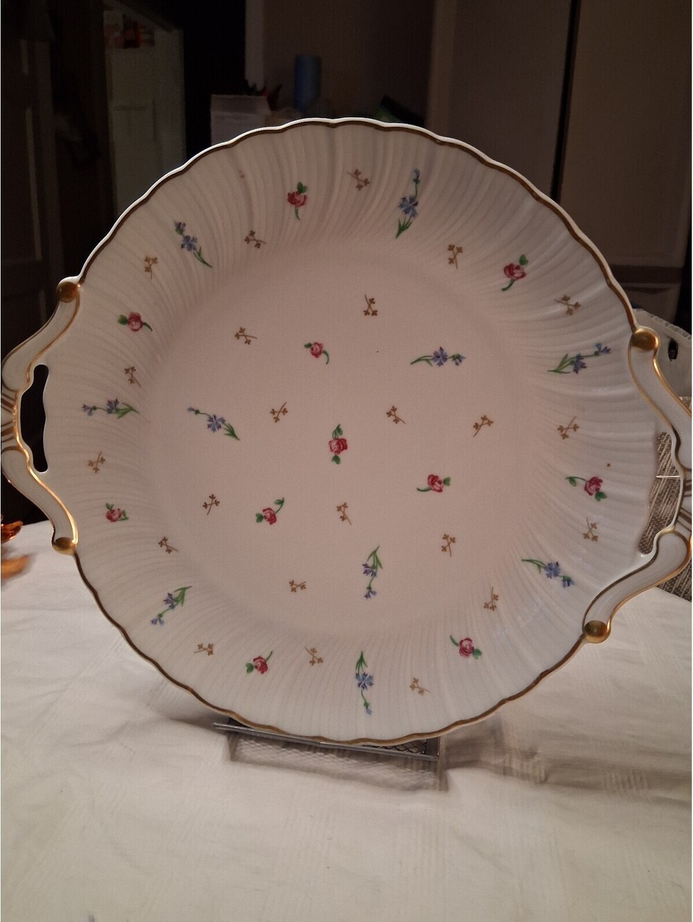 Bernardaud Limoges France Pompadour Porcelain Cake Plate with Gold Trim